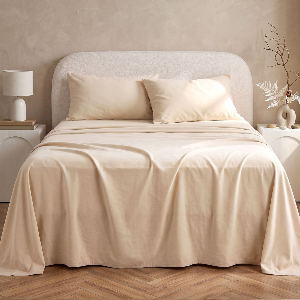 Giselle Double Sheet Set 150 GSM Micro Flannel 4 Piece Cream White