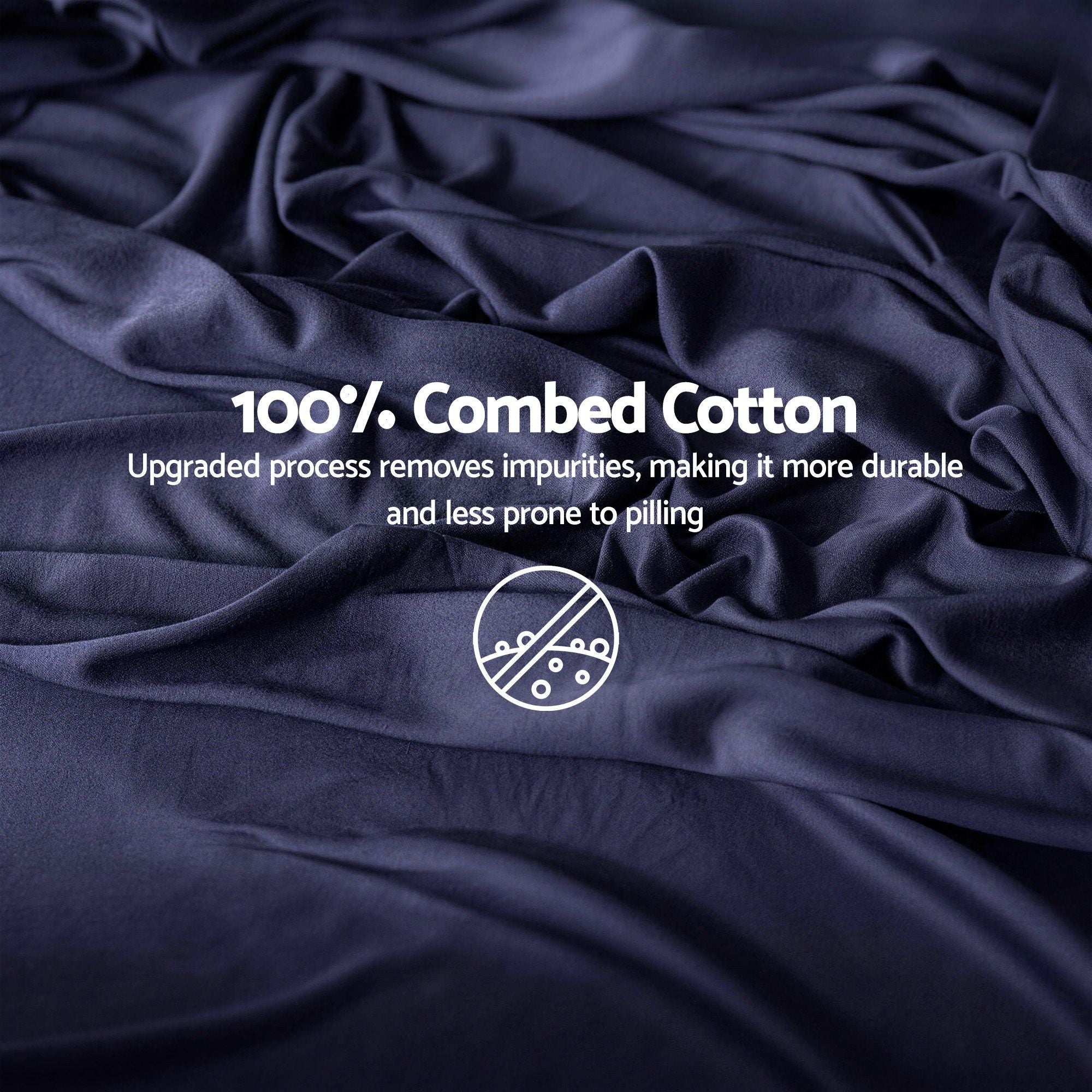 Giselle Double 500TC Cotton 4Pcs Sheet Set with 40cm Extra Deep Pocket for Thick Mattresses Sateen Weave for Sweaty Nights Navy Blue