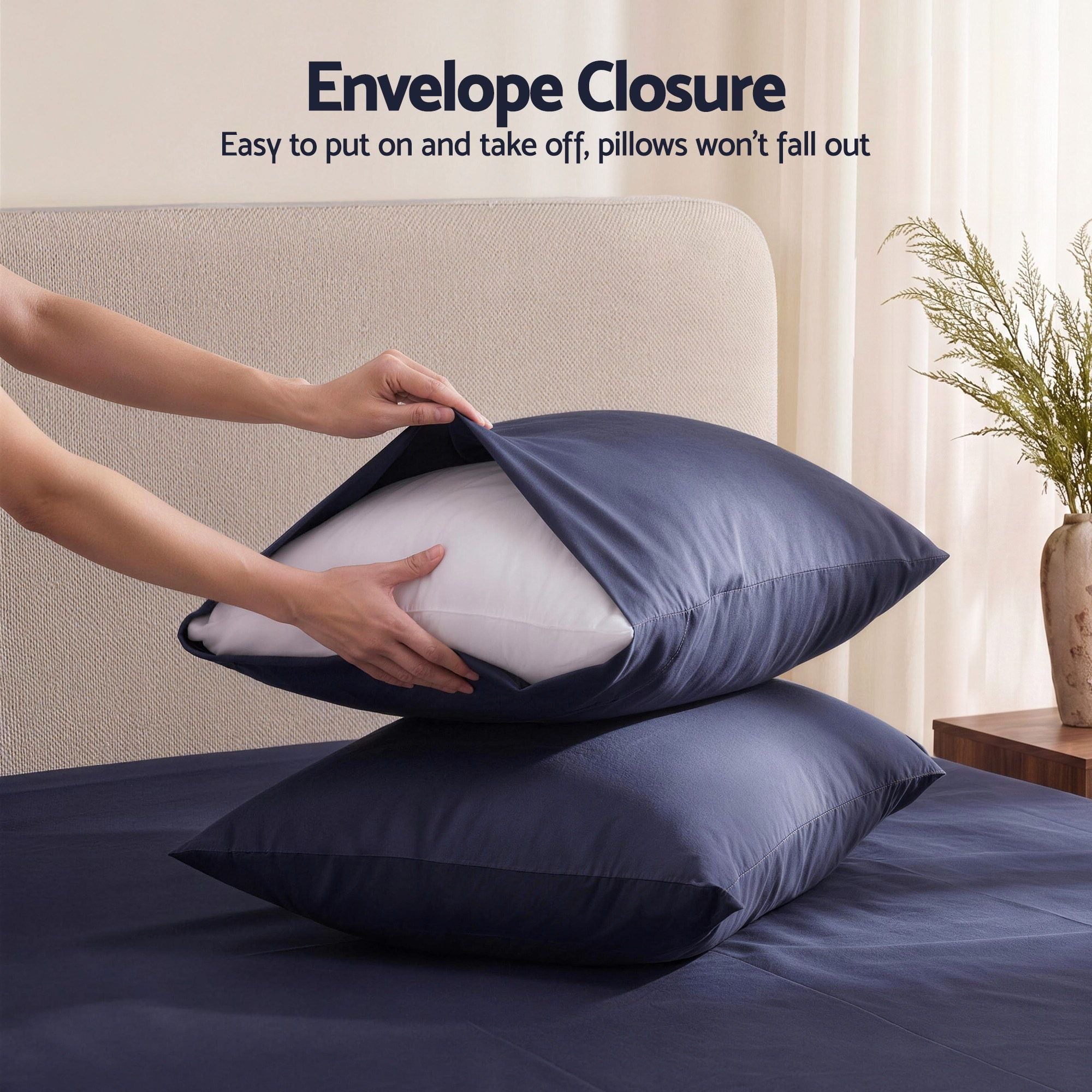 Giselle Double 500TC Cotton 4Pcs Sheet Set with 40cm Extra Deep Pocket for Thick Mattresses Sateen Weave for Sweaty Nights Navy Blue