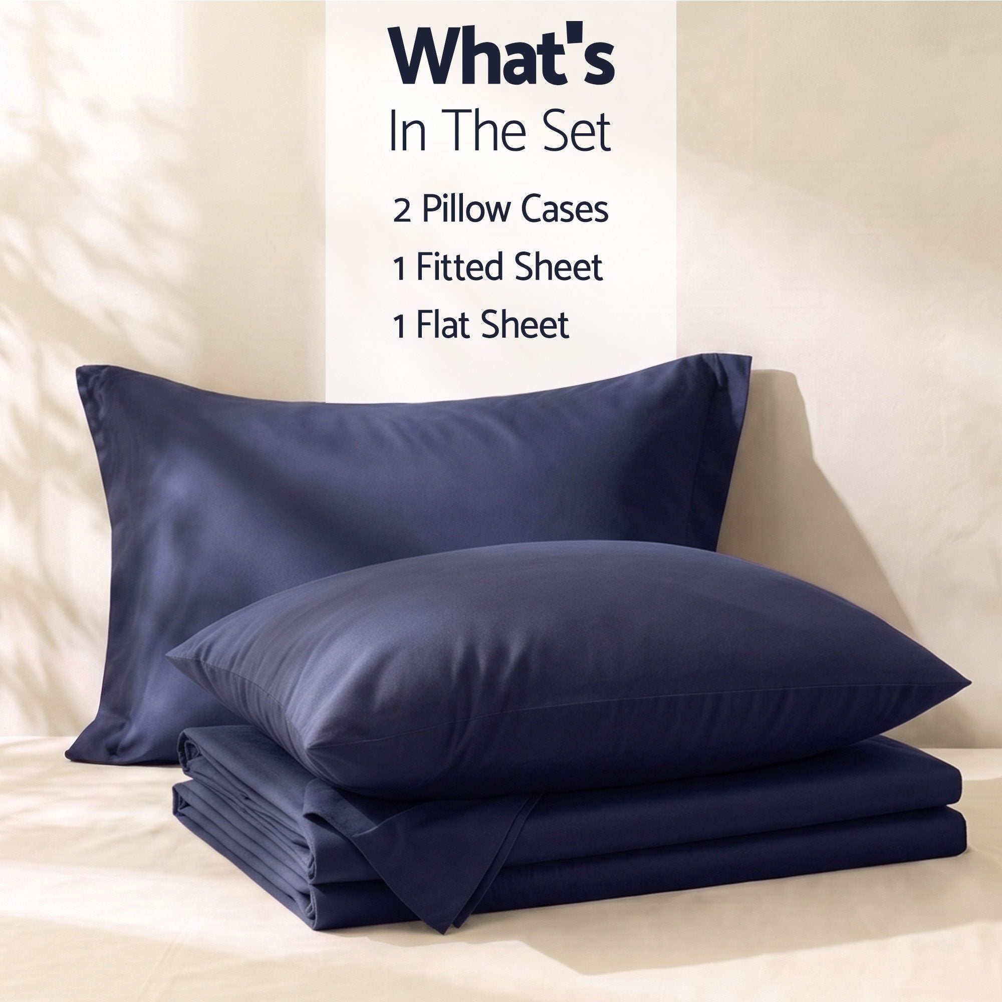 Giselle Double 500TC Cotton 4Pcs Sheet Set with 40cm Extra Deep Pocket for Thick Mattresses Sateen Weave for Sweaty Nights Navy Blue