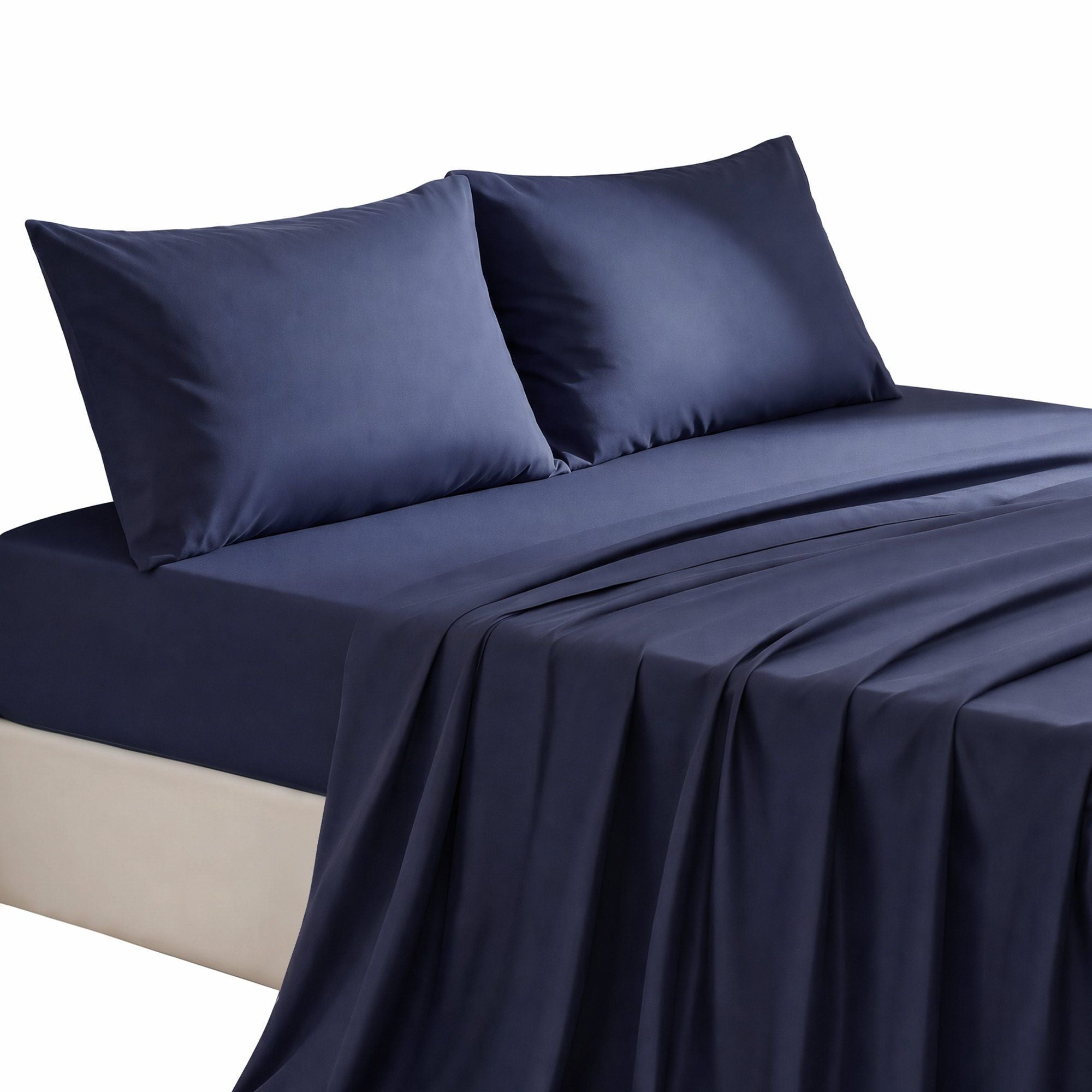 Giselle Double 500TC Cotton 4Pcs Sheet Set with 40cm Extra Deep Pocket for Thick Mattresses Sateen Weave for Sweaty Nights Navy Blue