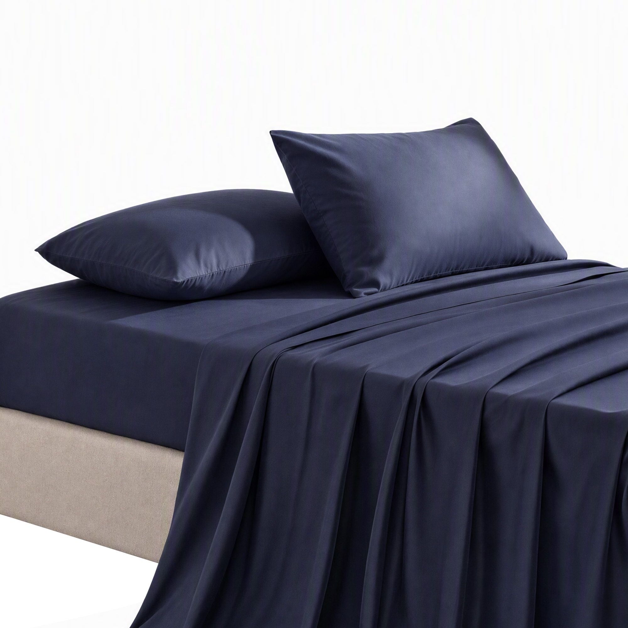 Giselle Kingsingle 500TC Cotton 4Pcs Sheet Set with 40cm Extra Deep Pocket for Thick Mattresses Sateen Weave for Sweaty Nights Navy Blue