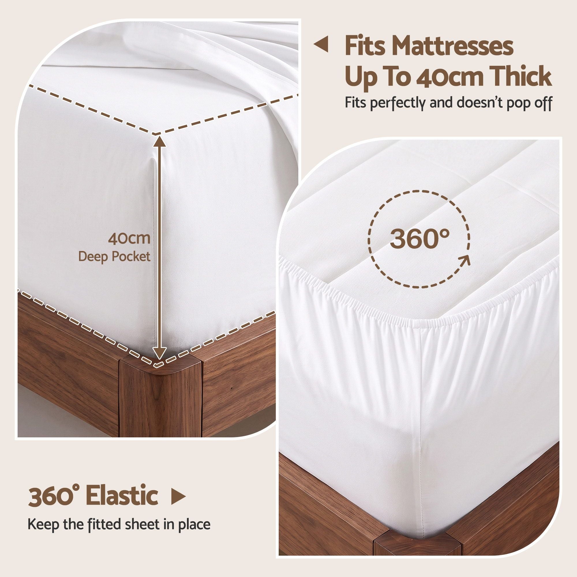 Giselle King 500TC Cotton 4Pcs Sheet Set with 40cm Extra Deep Pocket for Thick Mattresses Sateen Weave for Sweaty Nights White