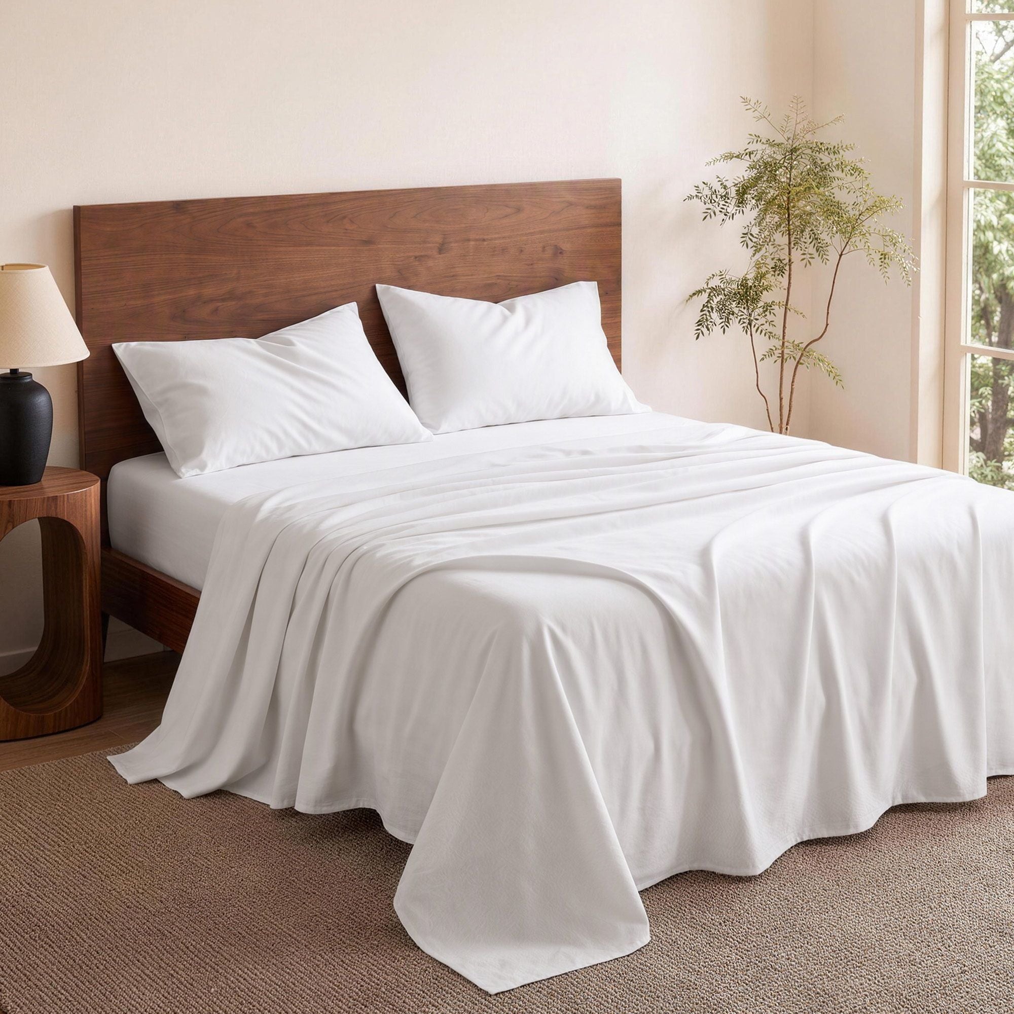 Giselle King 500TC Cotton 4Pcs Sheet Set with 40cm Extra Deep Pocket for Thick Mattresses Sateen Weave for Sweaty Nights White