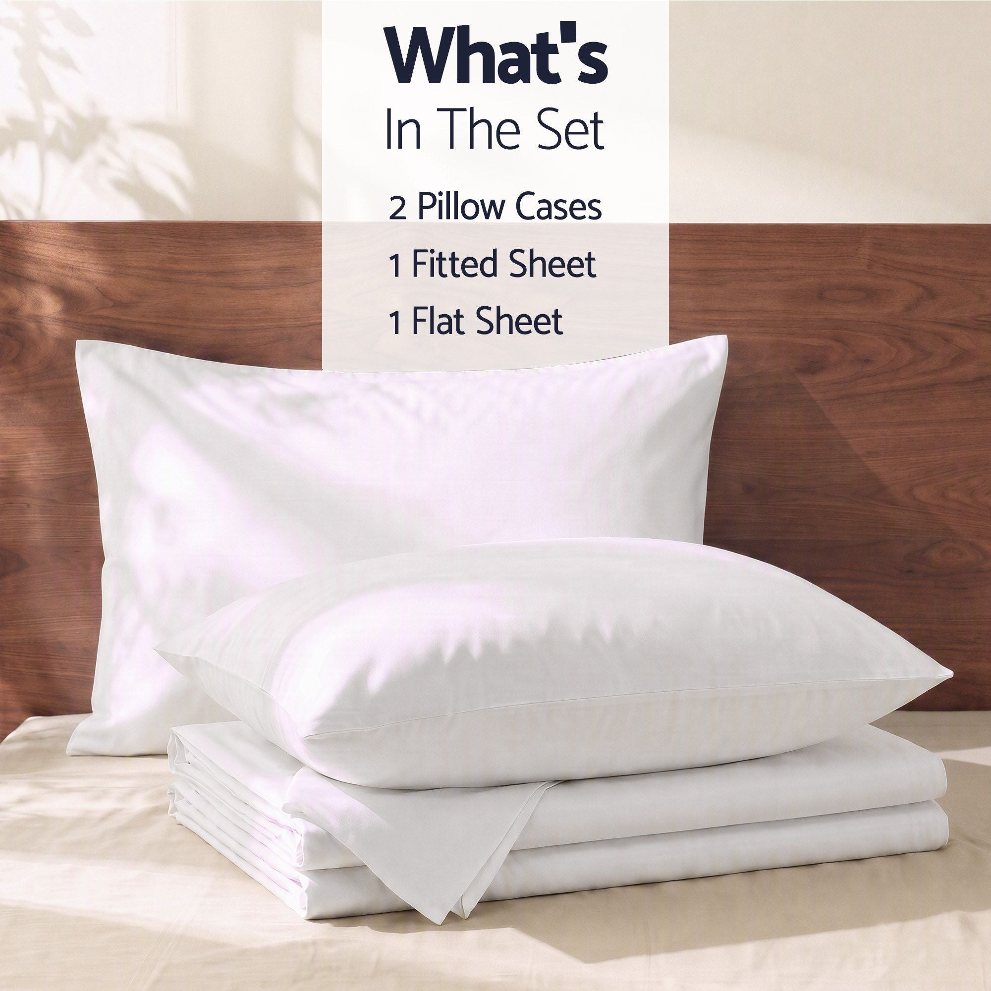 Giselle Kingsingle 500TC Cotton 4Pcs Sheet Set with 40cm Extra Deep Pocket for Thick Mattresses Sateen Weave for Sweaty Nights White