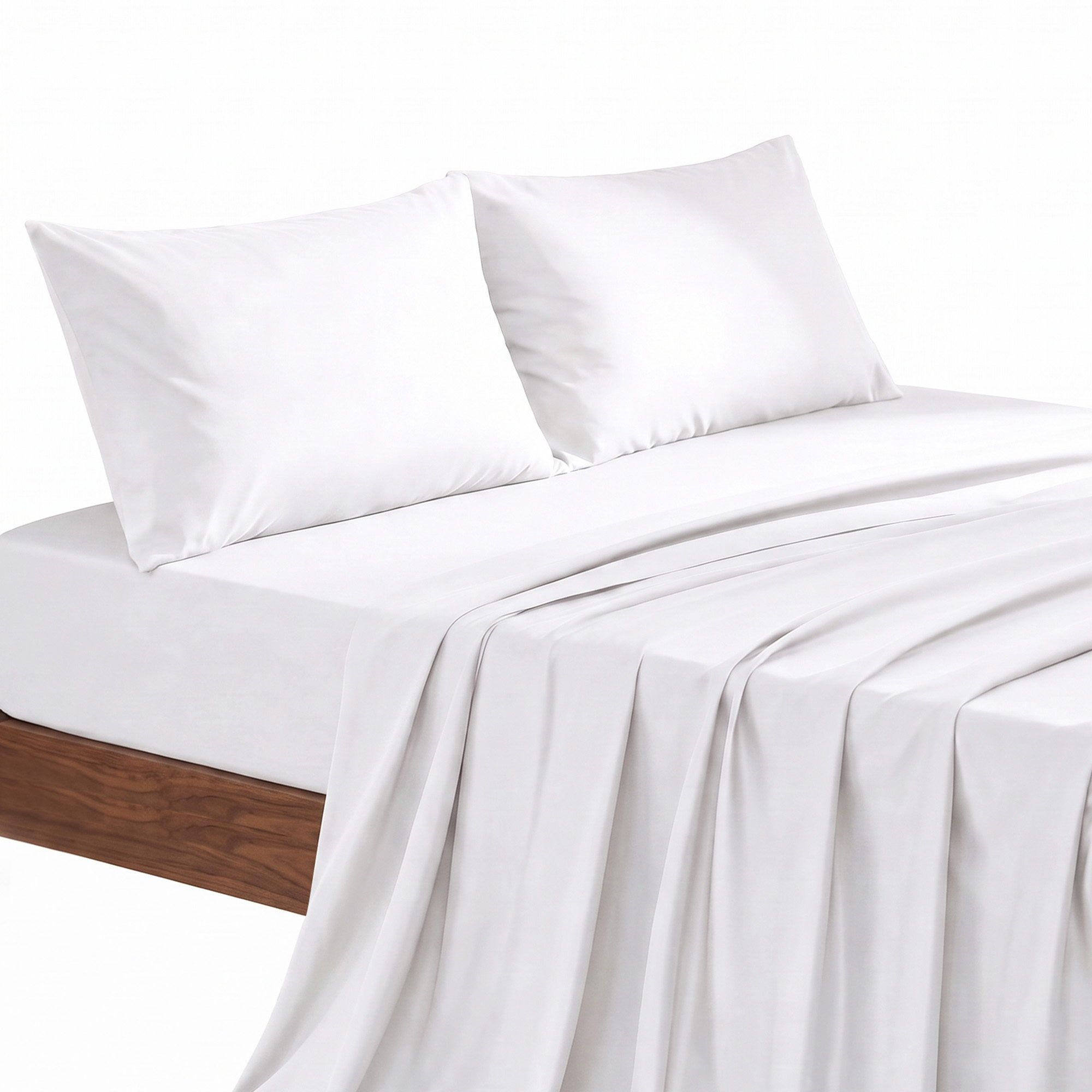Giselle Queen 500TC Cotton 4Pcs Sheet Set with 40cm Extra Deep Pocket for Thick Mattresses Sateen Weave for Sweaty Nights White