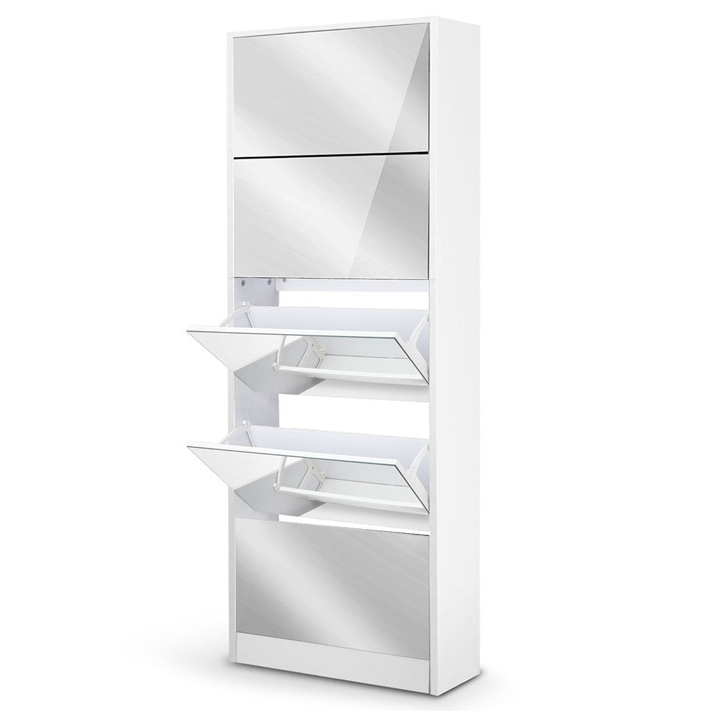 Mirror Shoe Cabinet 25-Pair White