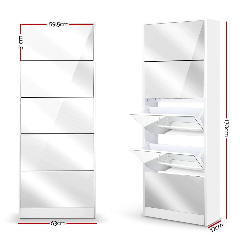 Mirror Shoe Cabinet 25-Pair White