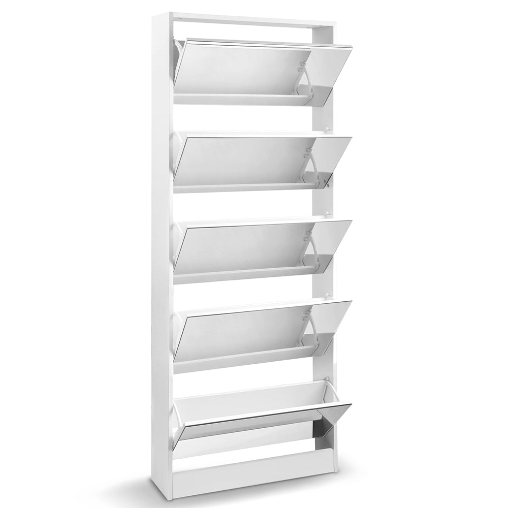 Mirror Shoe Cabinet 25-Pair White