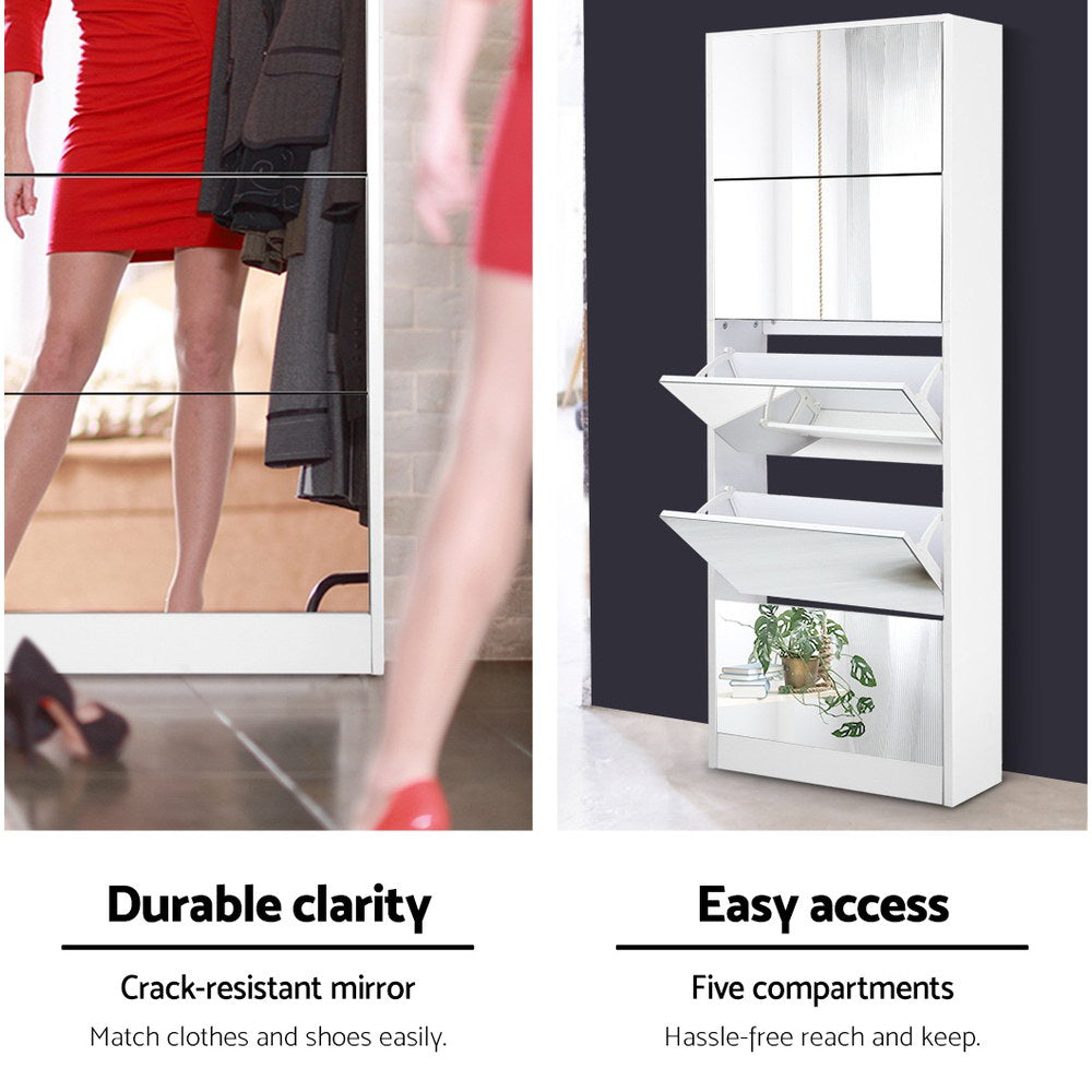Mirror Shoe Cabinet 25-Pair White
