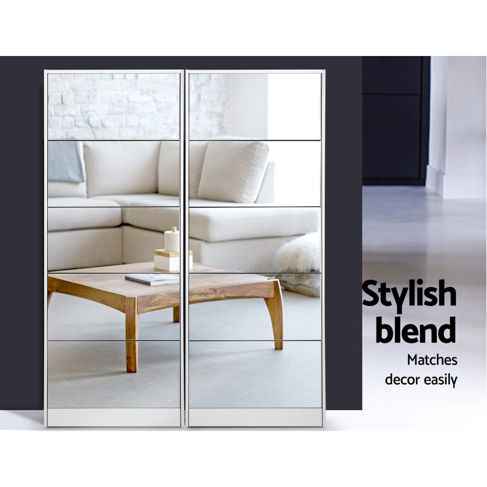 Mirror Shoe Cabinet 25-Pair White
