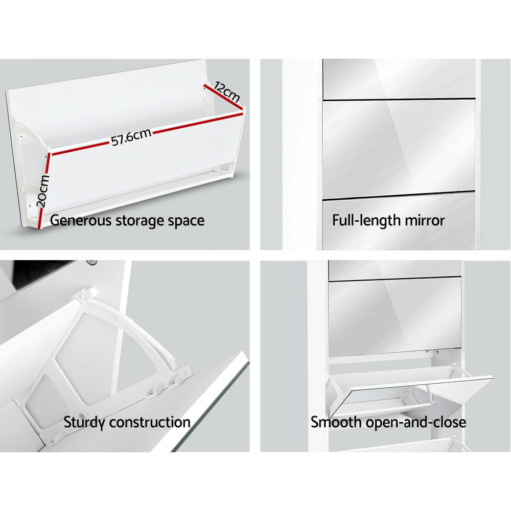 Mirror Shoe Cabinet 25-Pair White