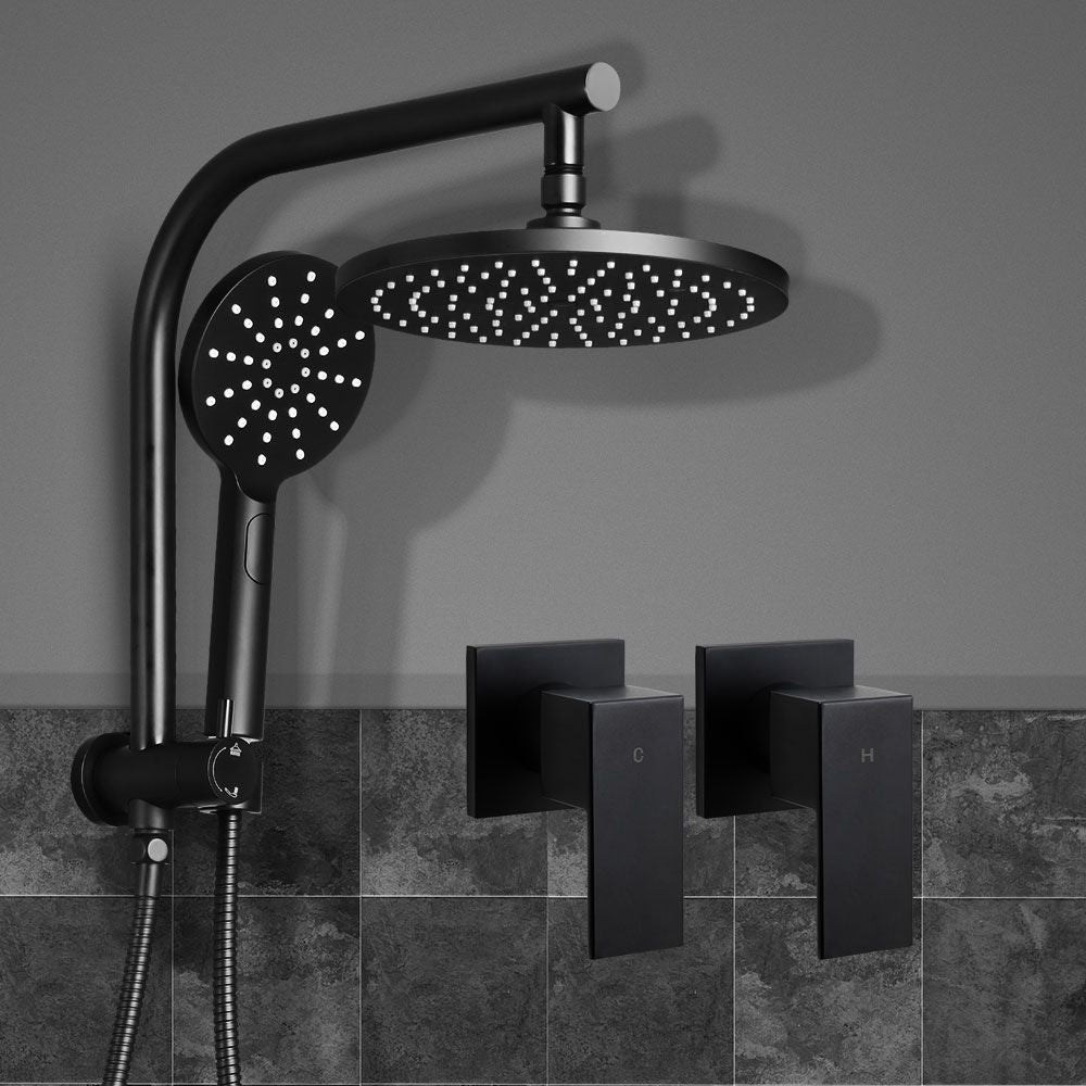 Cefito 9" Rain Shower Head Set with Handheld and Twin Tap Black