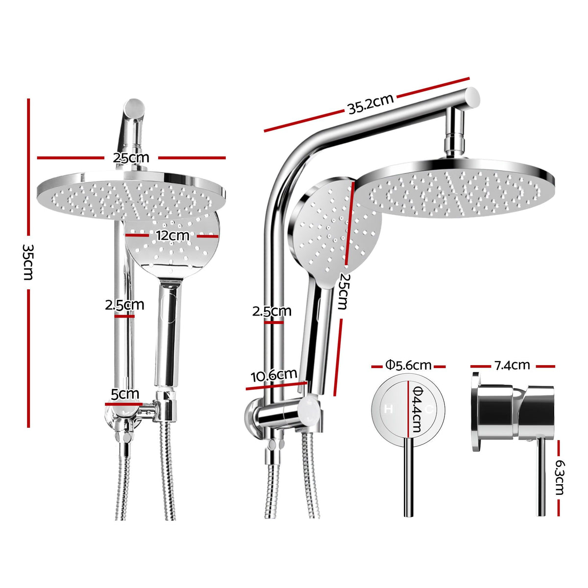 Cefito 9" Rain Shower Head Set with Handheld Mixer Tap Chrome