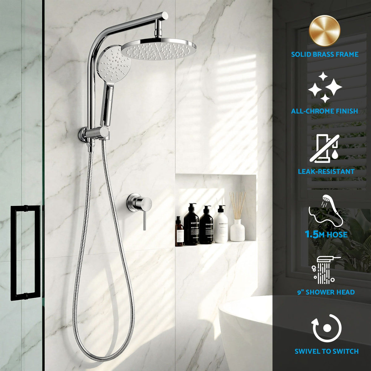 Cefito 9" Rain Shower Head Set with Handheld Mixer Tap Chrome