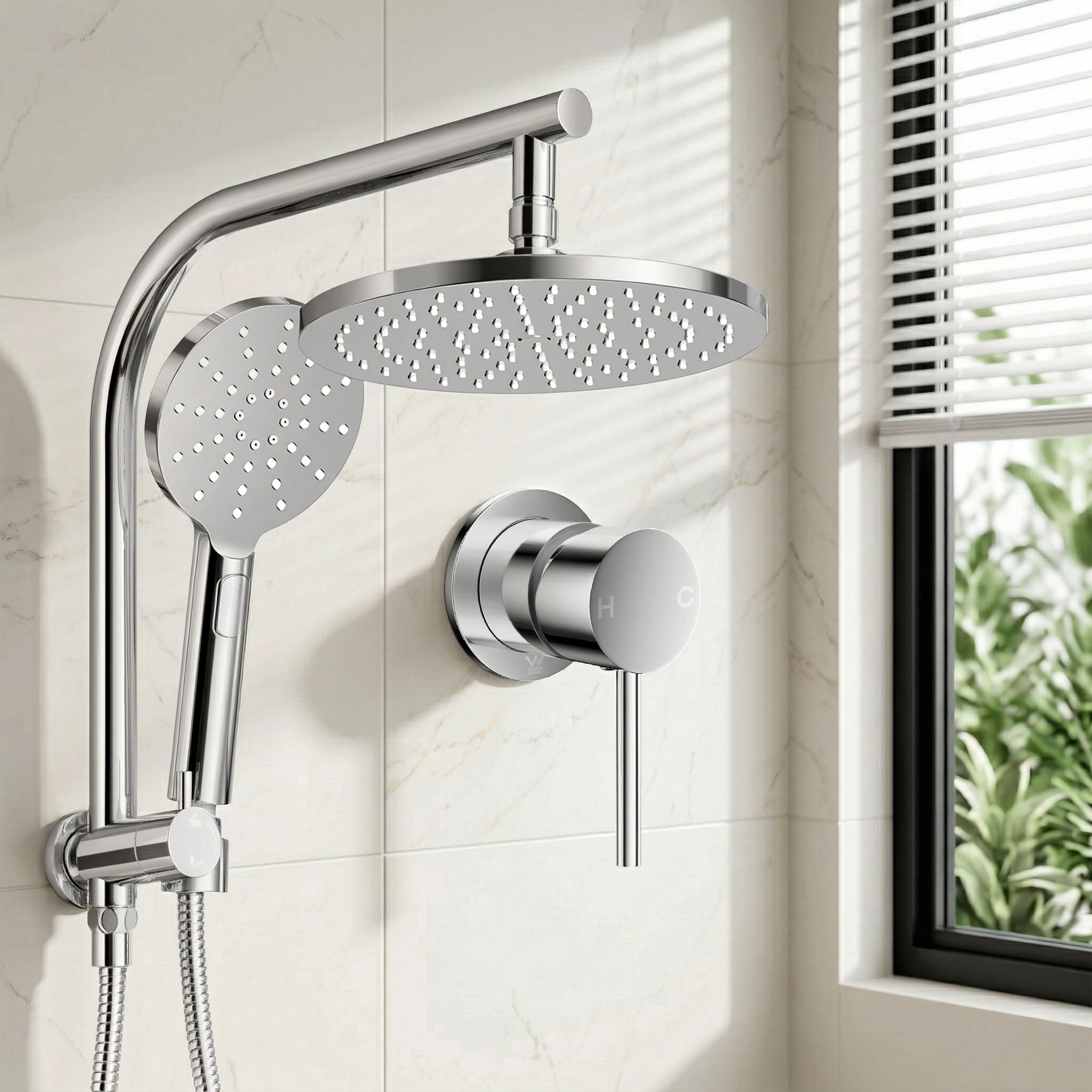 Cefito 9'' Rain Shower Head Set Handheld Round High Pressure Mixer Tap Chrome