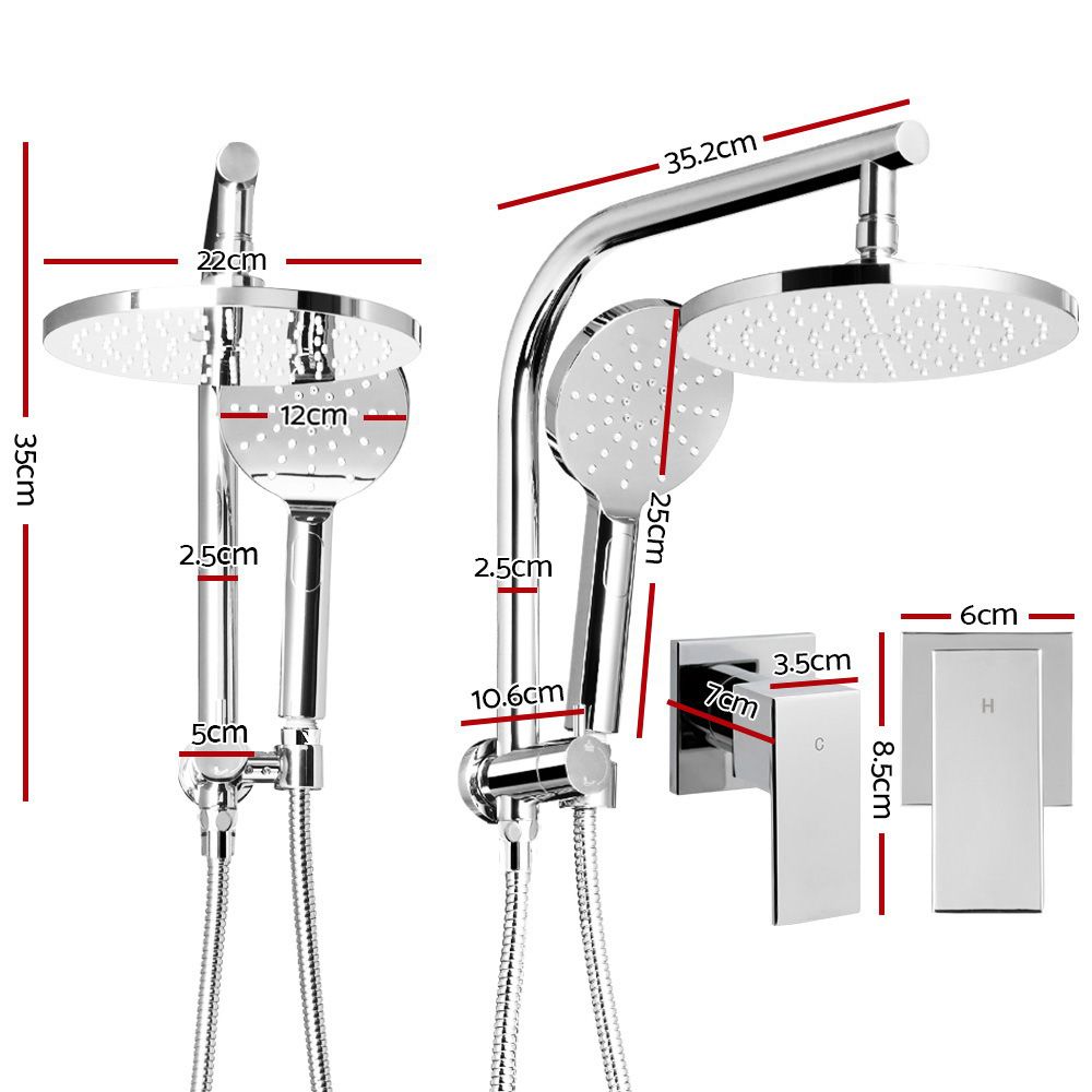 Cefito 9'' Rain Shower Head Set Handheld Round Twin Tap Chrome
