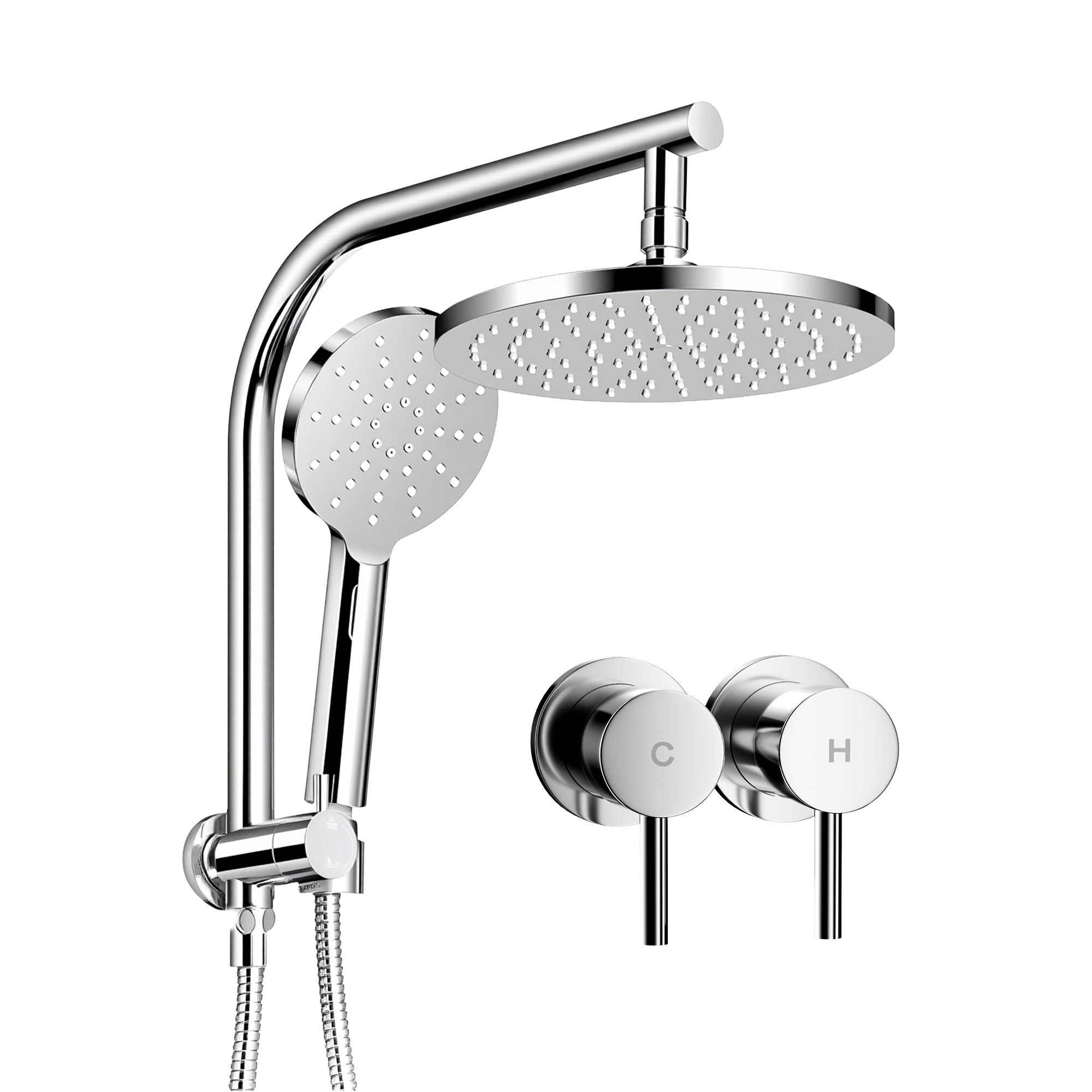 Cefito 9'' Rain Shower Head Set Handheld Round High Pressure Twins Tap Chrome