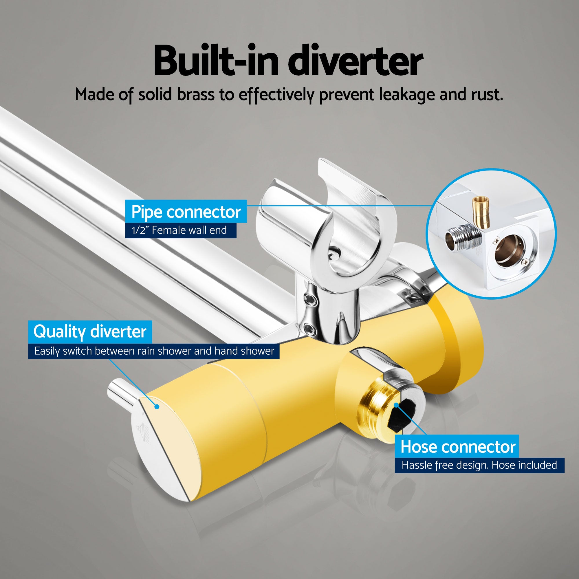 Cefito 9'' Rain Shower Head Set Handheld Round High Pressure Twins Tap Chrome