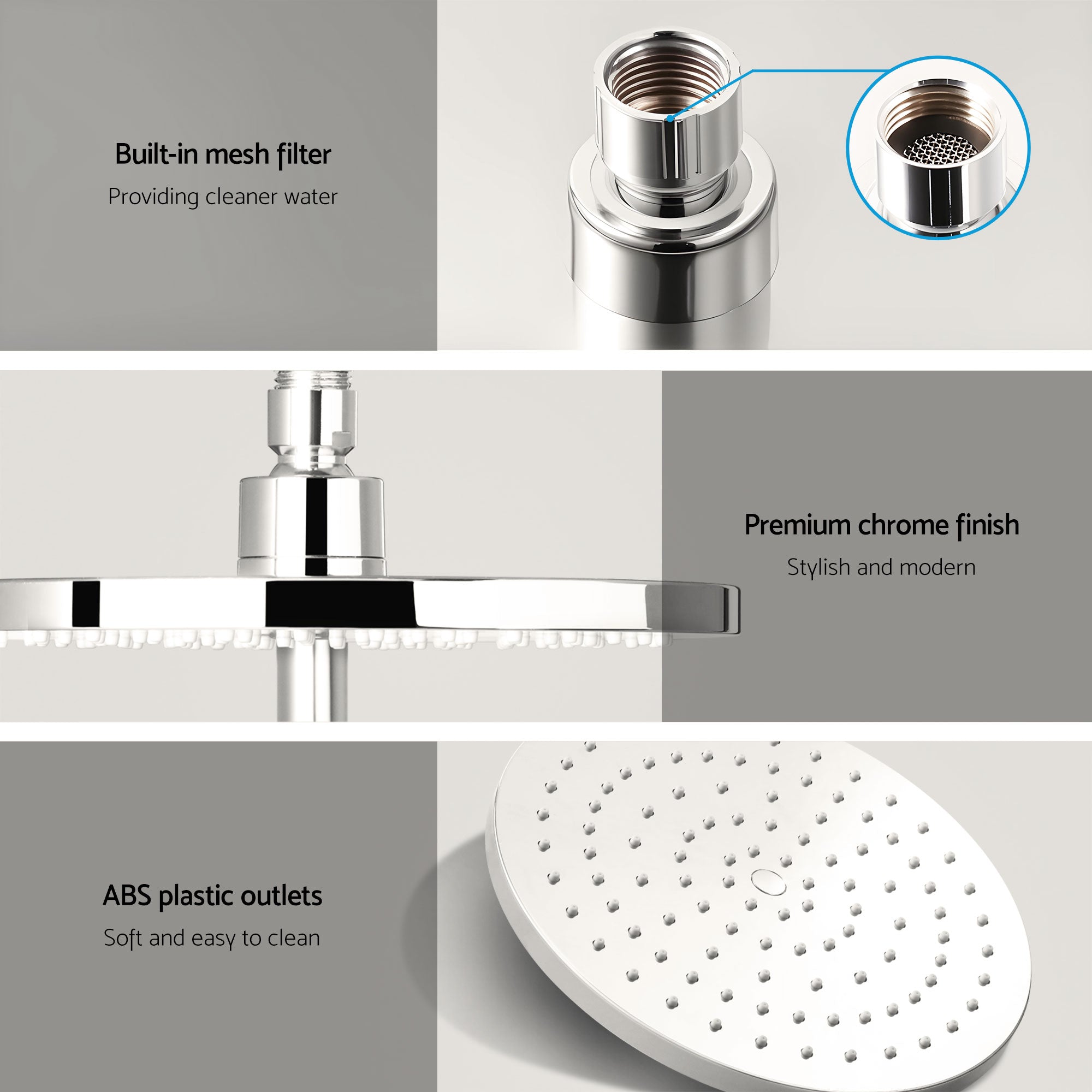 Cefito 9'' Rain Shower Head Set Handheld Round High Pressure Twins Tap Chrome