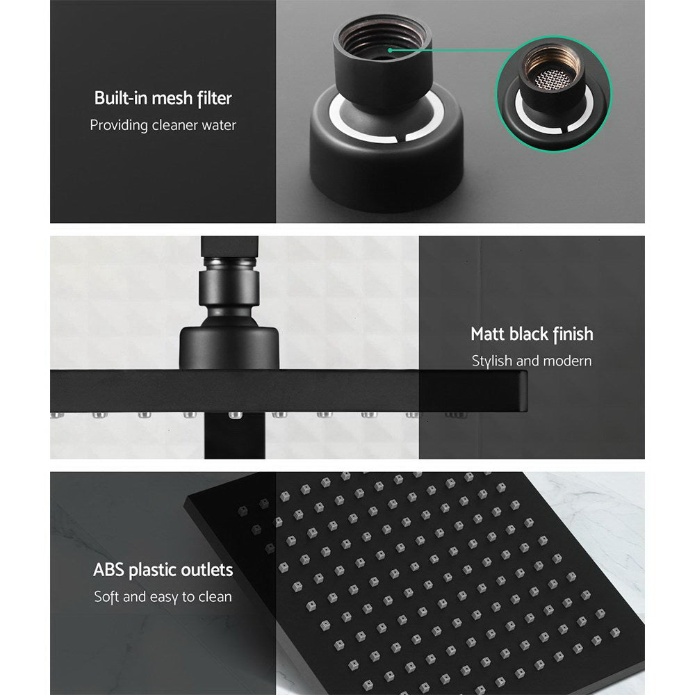 Cefito 8'' Rain Shower Head Set Handheld Square High Pressure Twins Tap Black