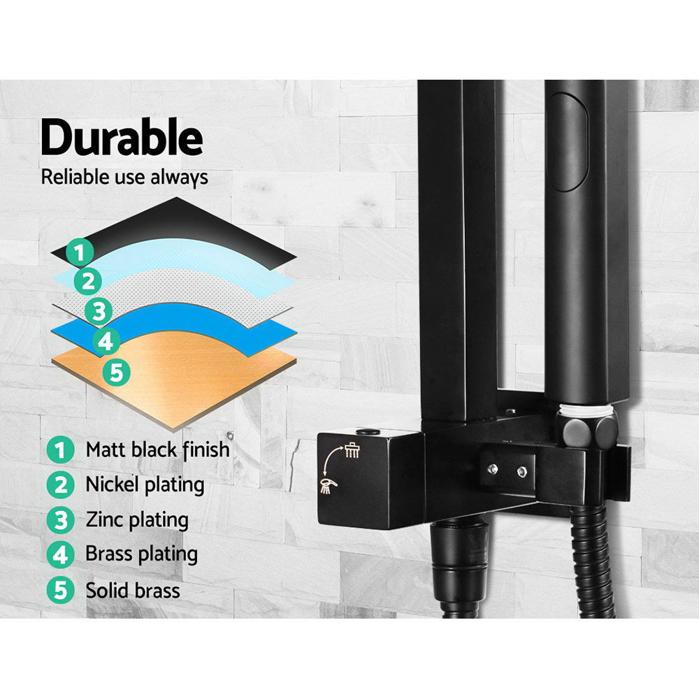 Cefito 8'' Rain Shower Head Set Handheld Square High Pressure Twins Tap Black