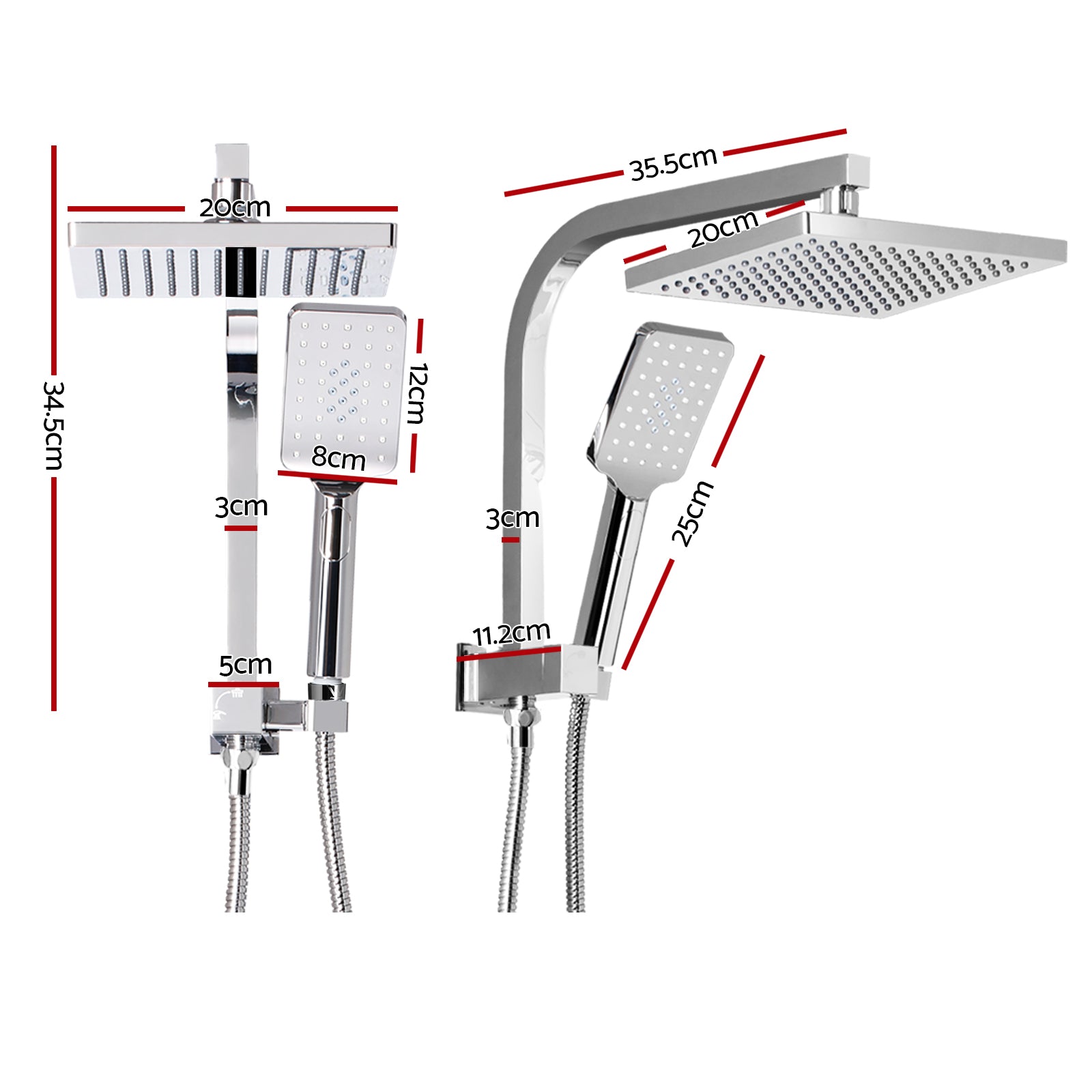 Cefito 8'' Rain Shower Head Set High Pressure Chrome