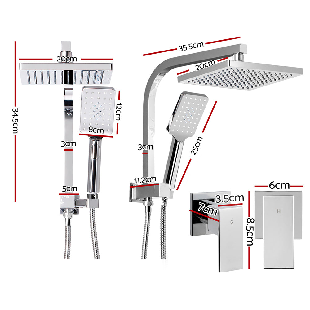 Cefito 8'' Rain Shower Head Set Handheld Square High Pressure wins Tap Chrome