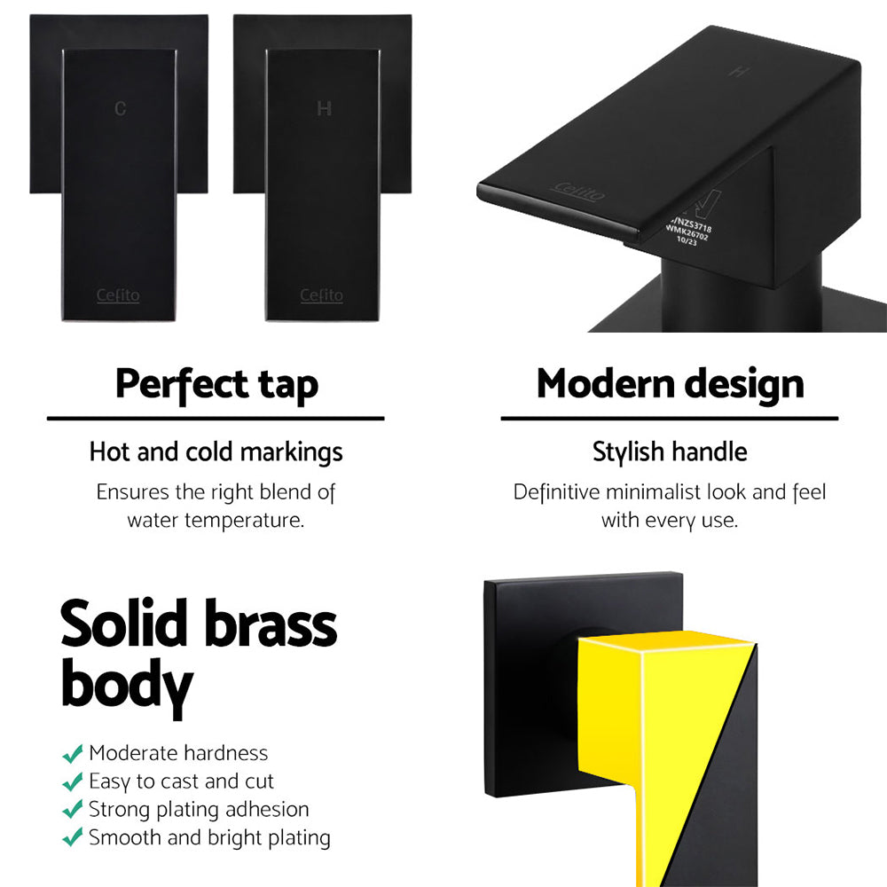 Cefito Wall Bath Taps Brass Hot Cold Matte Black
