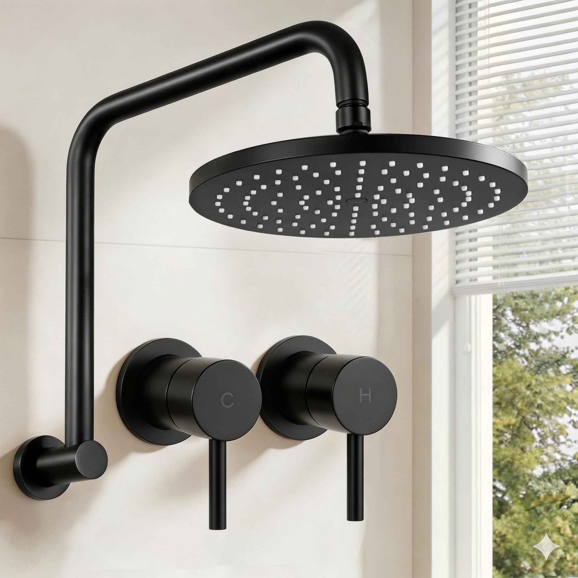 Cefito 9'' Rain Overhead Swivel Shower Head with Wall Twin Swivel Bathroom Tap