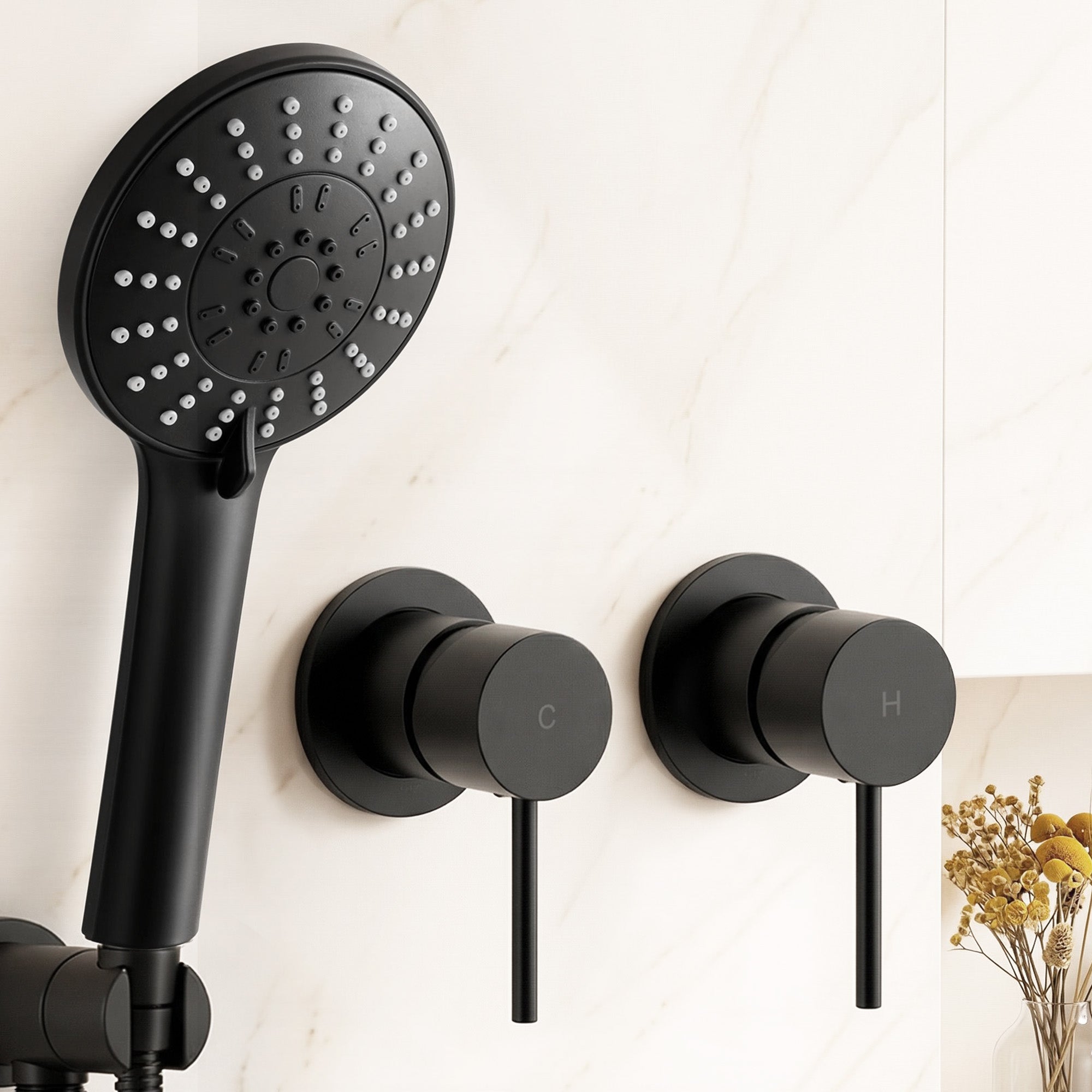 Cefito 4.5" Handheld Shower Head Round with Wall Twin Swivel Bathroom Tap