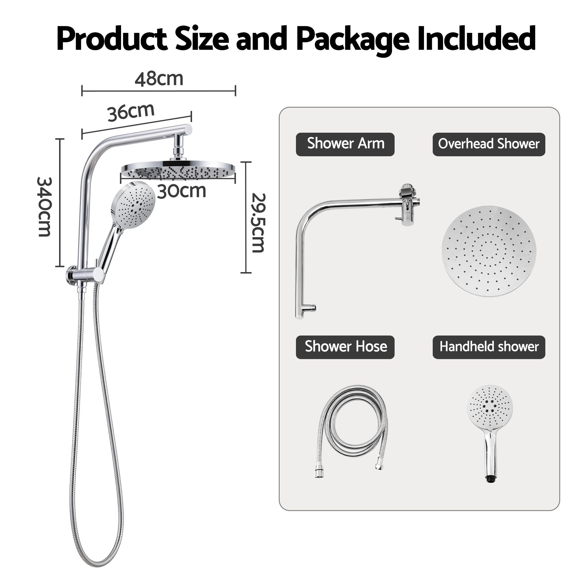 Cefito High-Pressure Shower Heads with Anti-burst 1.5m Hose & 304 S.S Rail, Ideal for Bathroom Upgrades and Pet Washing, 10 Inch Rain & 3-Function Combo