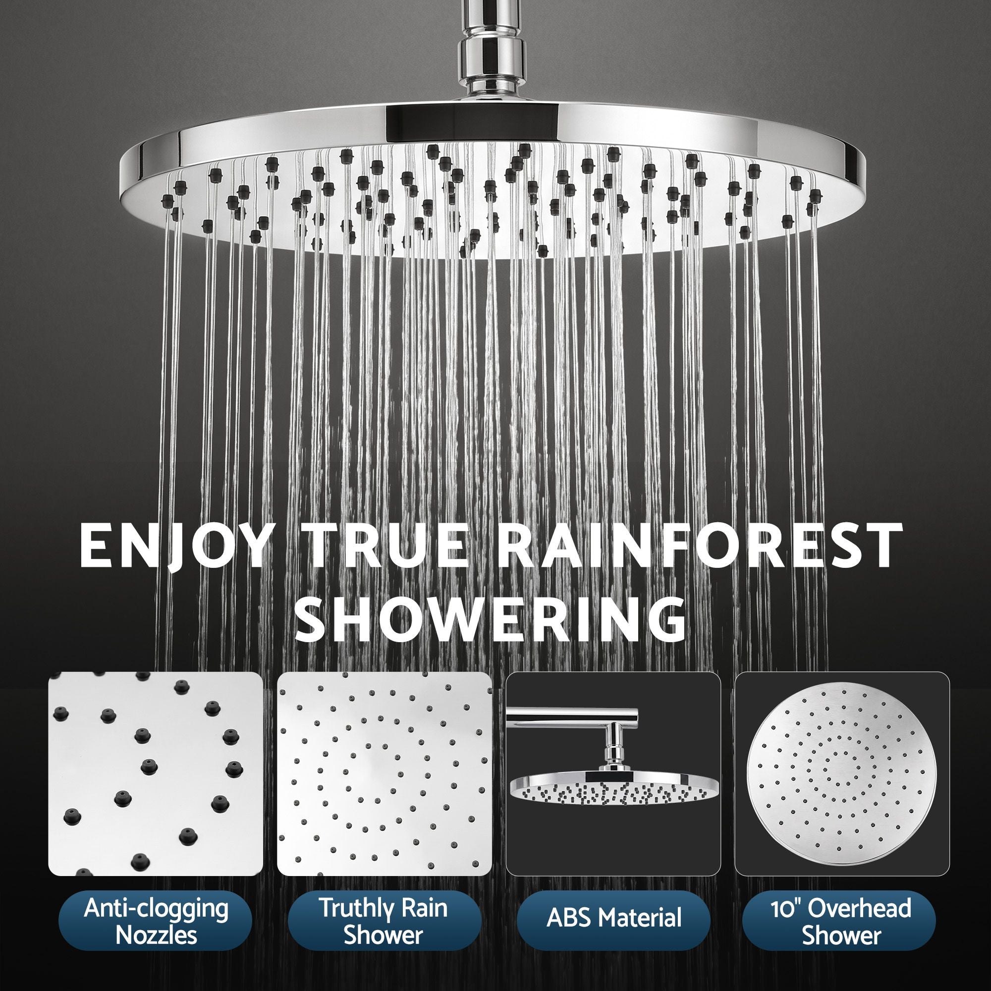 Cefito High-Pressure Shower Heads with Anti-burst 1.5m Hose & 304 S.S Rail, Ideal for Bathroom Upgrades and Pet Washing, 10 Inch Rain & 3-Function Combo