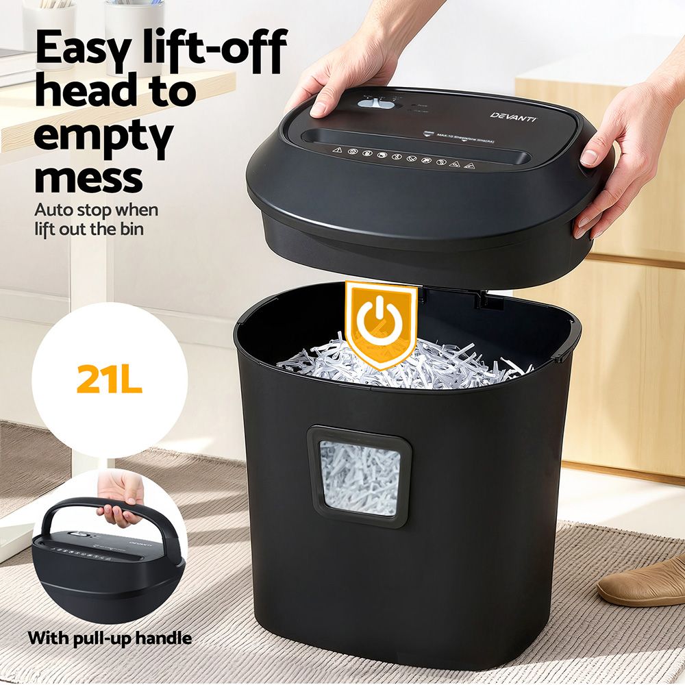 Devanti Cross-Cut Electric Paper Shredder 10 Sheet 21L Bin