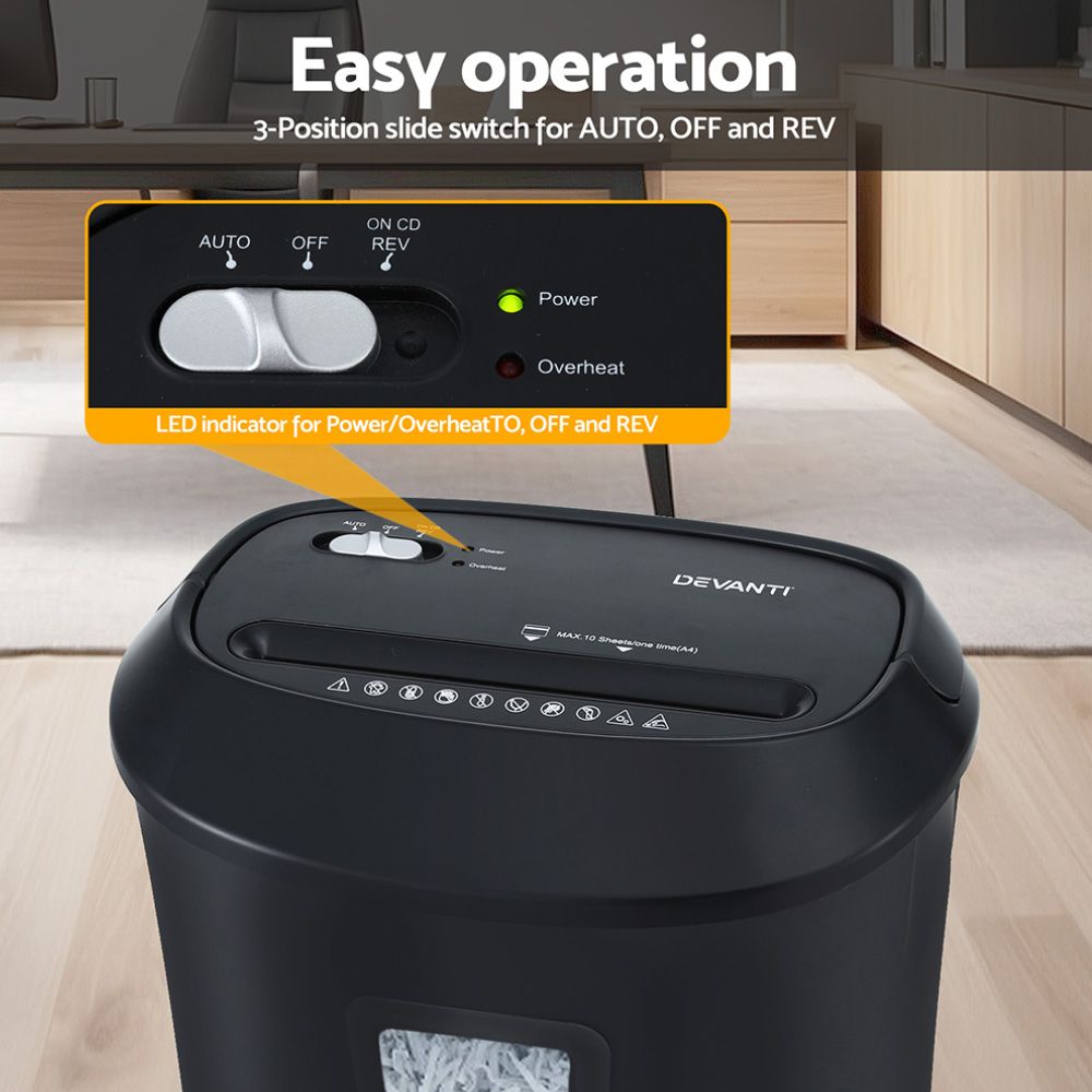 Devanti Cross-Cut Electric Paper Shredder 10 Sheet 21L Bin