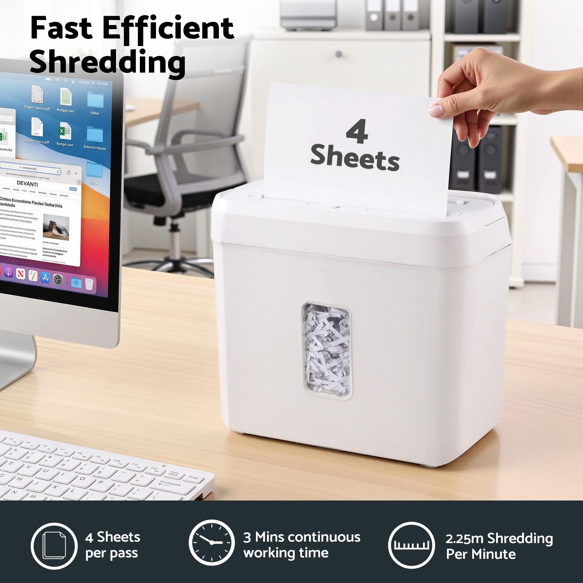 DEVANTI 8L Small Tabletop Paper Shredder 4 Sheet P4 Cross Cut Home Office