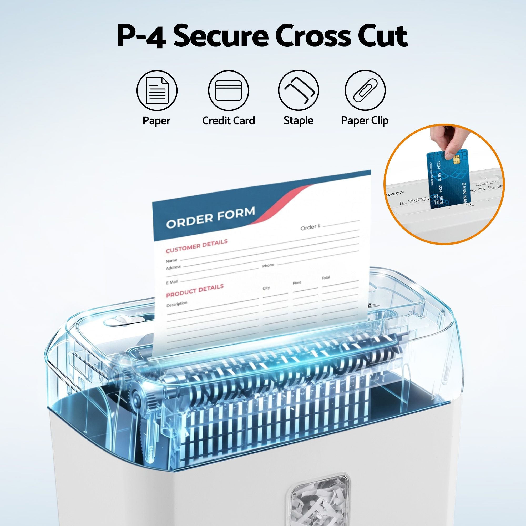 DEVANTI 8L Small Tabletop Paper Shredder 4 Sheet P4 Cross Cut Home Office