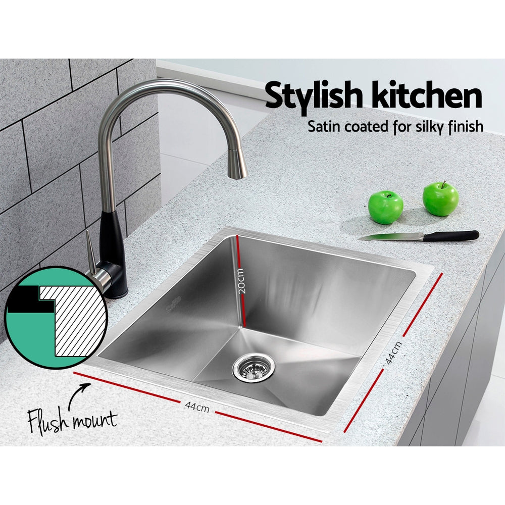 Cefito 44x44cm Single Bowl Kitchen Sink Stainless Steel Silver