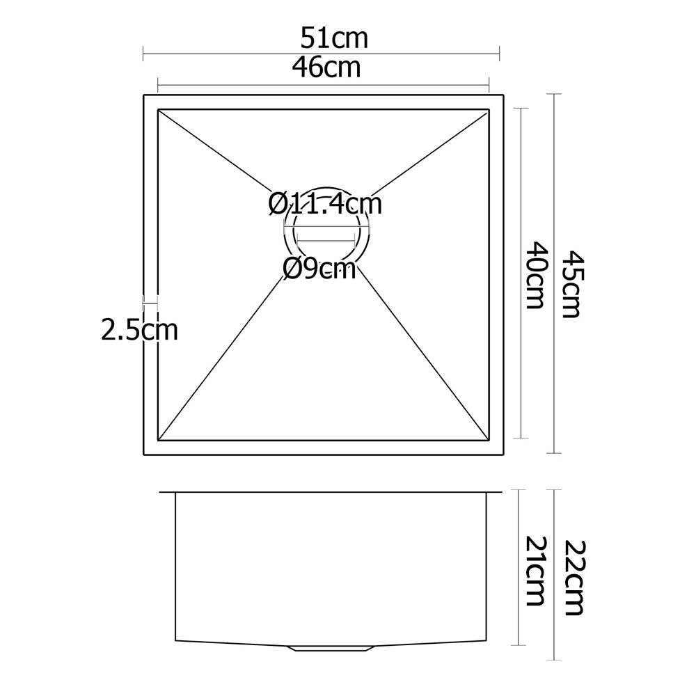 Cefito 51x45cm Single Bowl Kitchen Sink Stainless Steel Silver