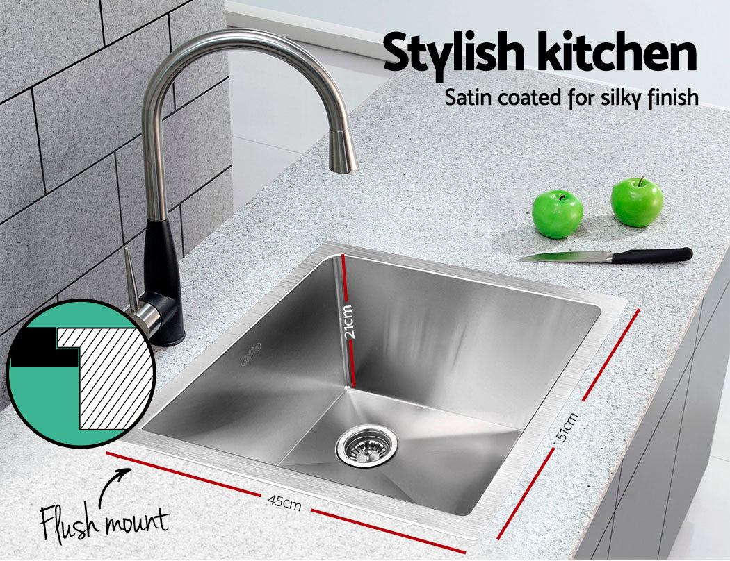 Cefito 51x45cm Single Bowl Kitchen Sink Stainless Steel Silver
