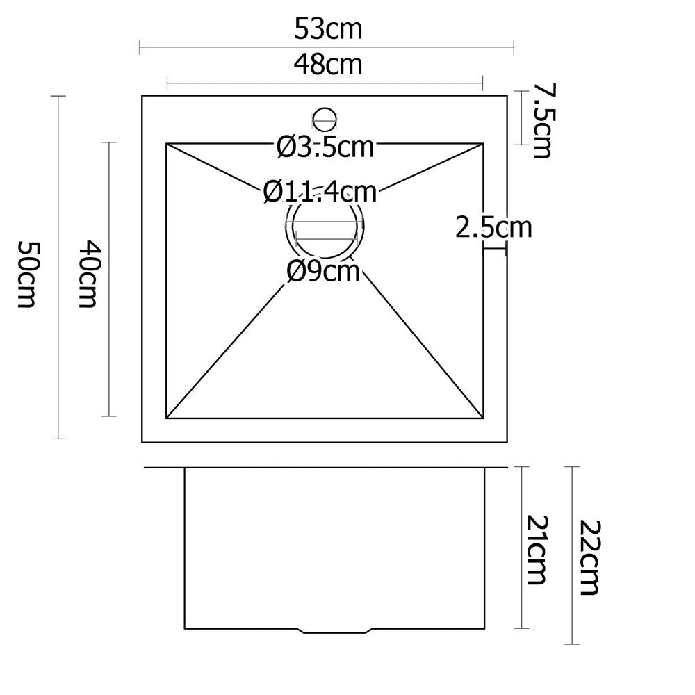 Cefito 53x50cm Single Bowl Kitchen Sink Stainless Steel Silver