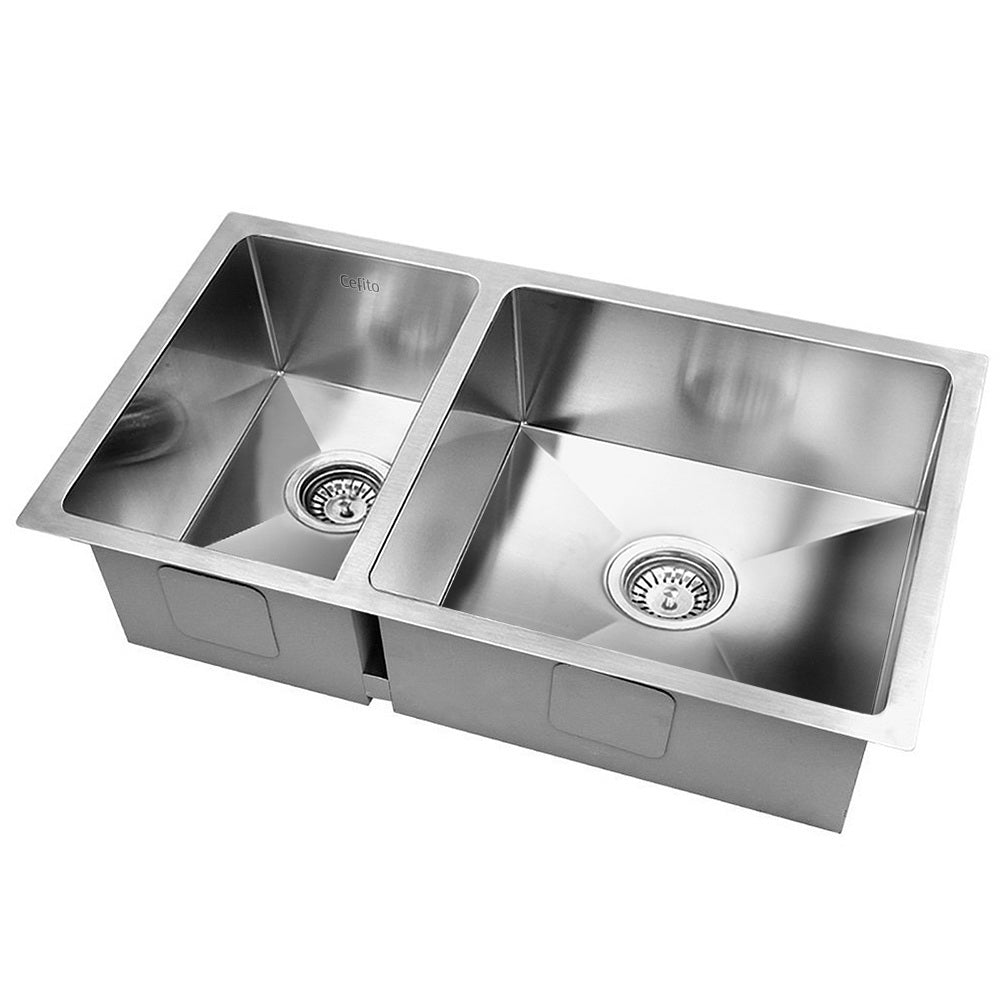 Cefito Double Bowl Kitchen Sink 71x45cm Stainless Steel Silver