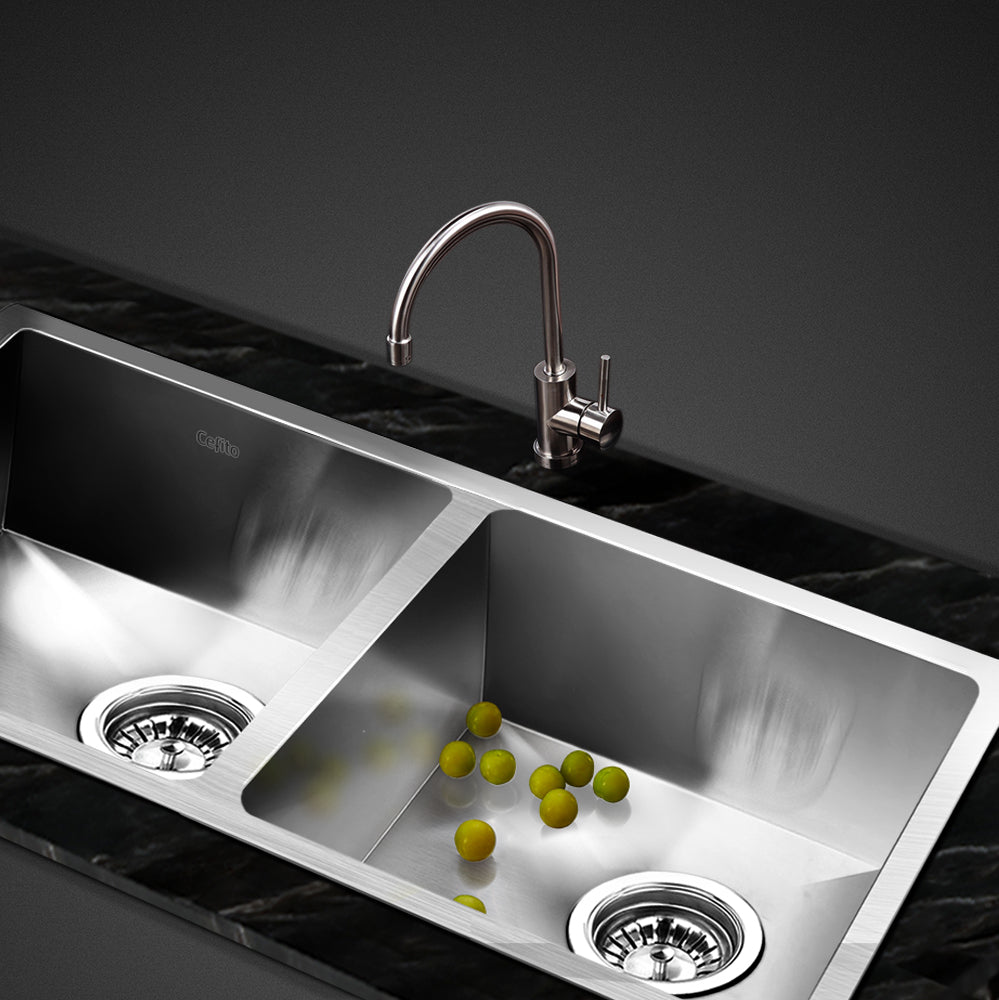 Cefito 77x45cm Double Bowl Kitchen Sink Stainless Steel Silver