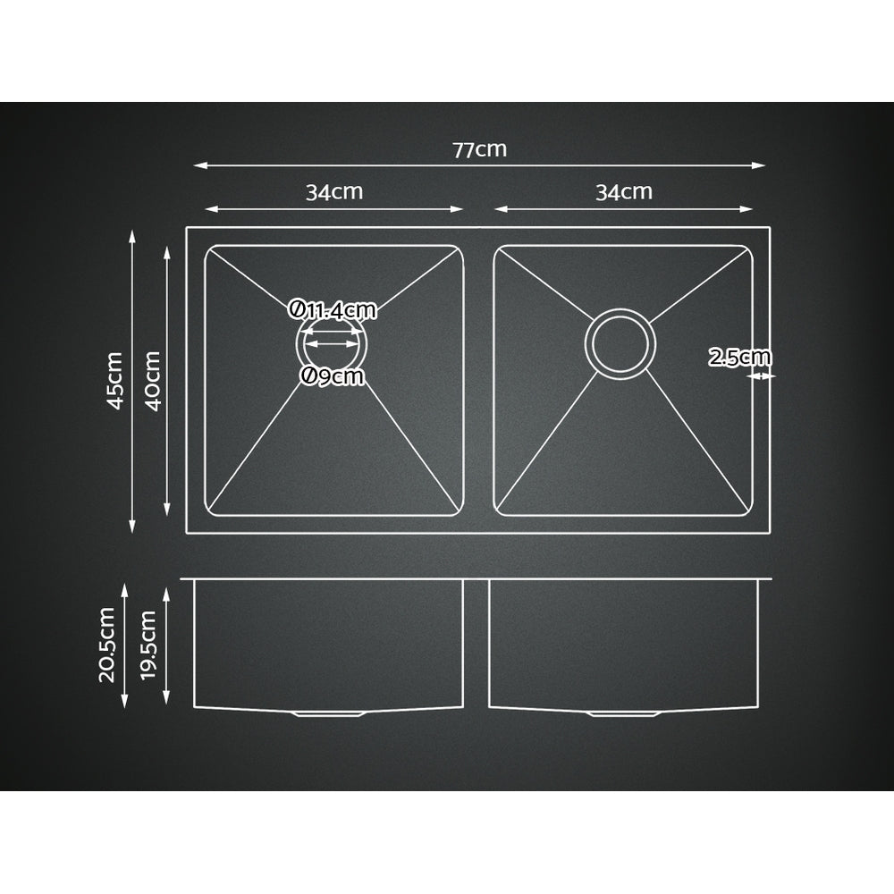 Cefito 77x45cm Double Bowl Kitchen Sink Stainless Steel Silver