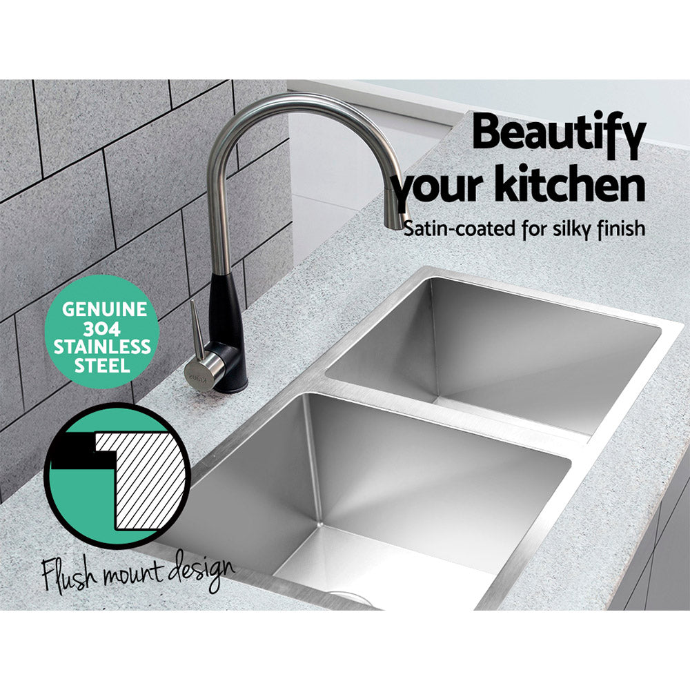 Cefito 77x45cm Double Bowl Kitchen Sink Stainless Steel Silver