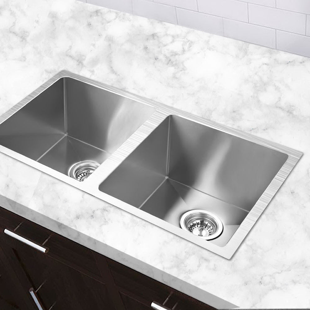 Cefito 77x45cm Double Bowl Kitchen Sink Stainless Steel Silver
