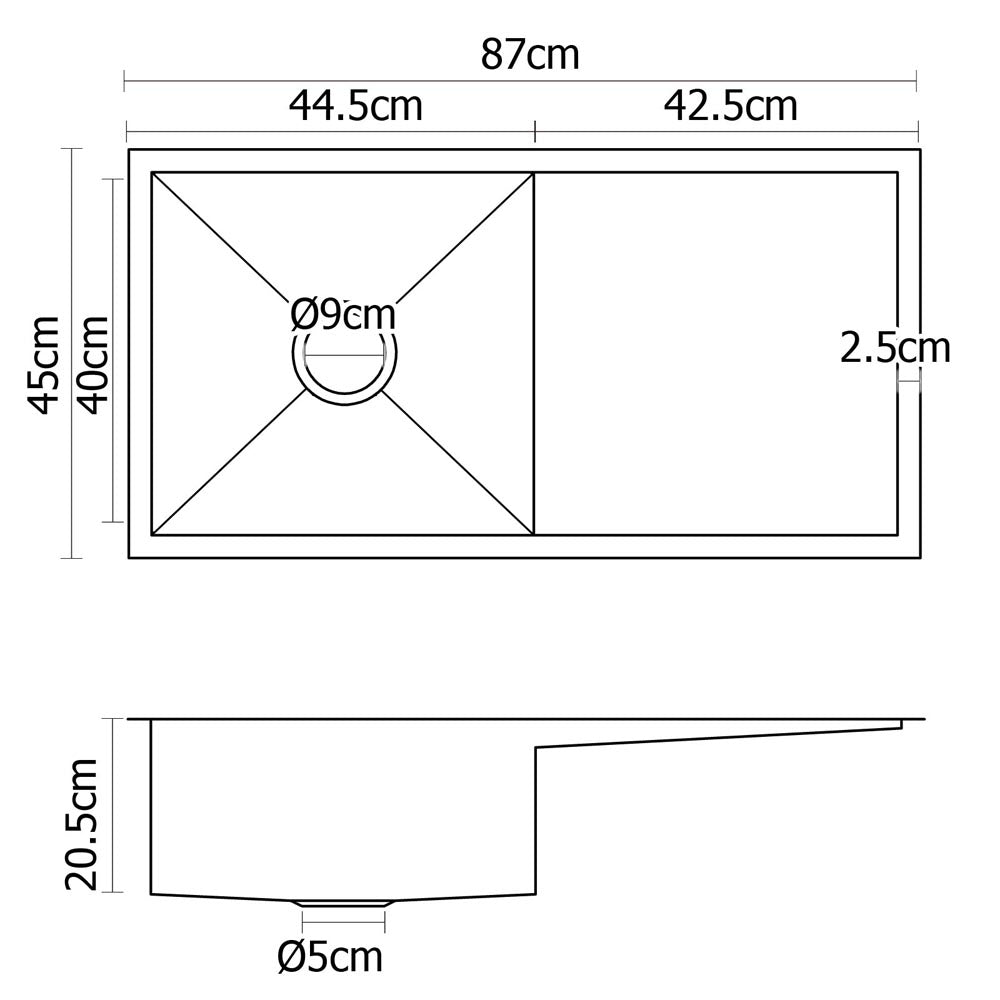 Cefito 87x45cm Single Bowl Kitchen Sink Stainless Steel Silver