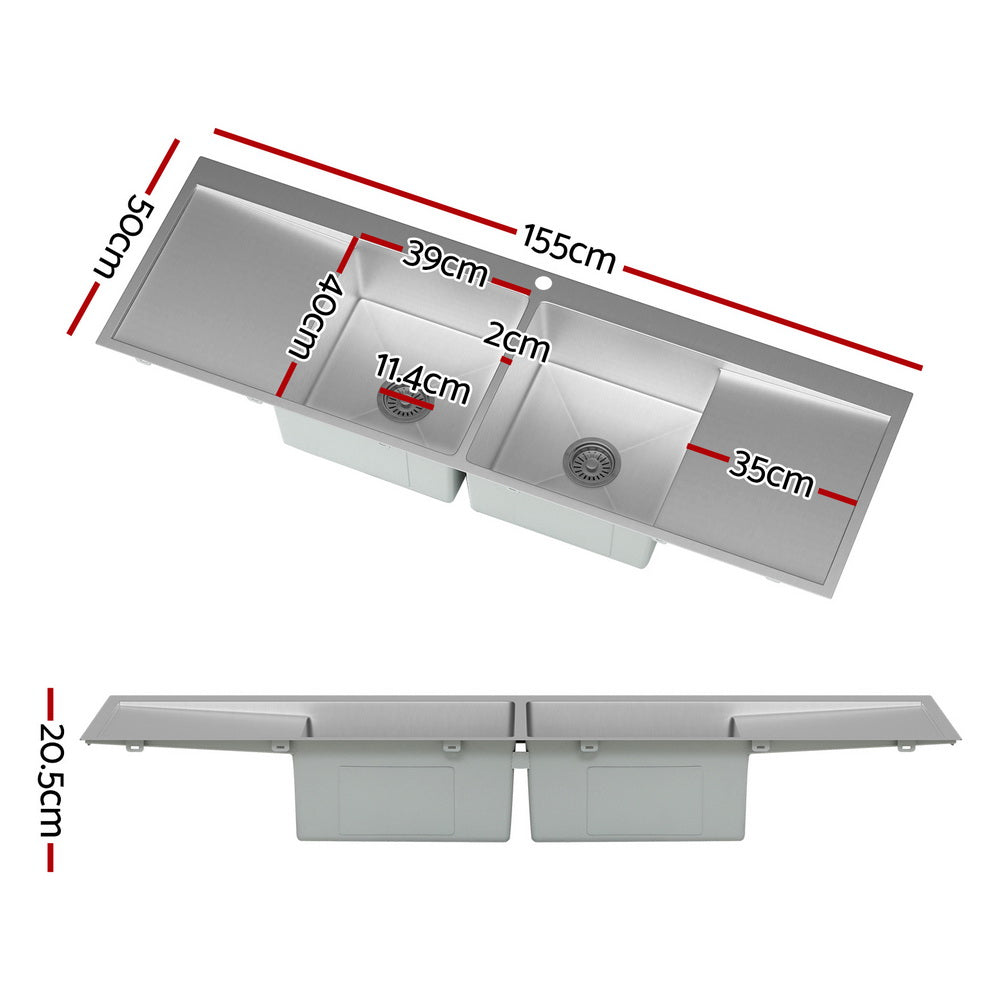 Anti-Condensation Stainless Steel Kitchen Sink, 155x50cm - Cefito