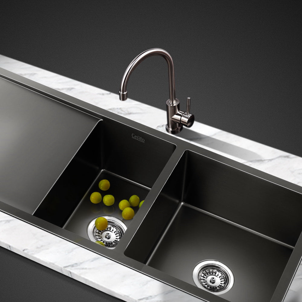 Cefito 100x45cm Double Bowl Kitchen Sink Stainless Steel Black