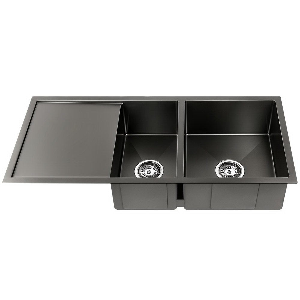 Cefito 100x45cm Double Bowl Kitchen Sink Stainless Steel Black